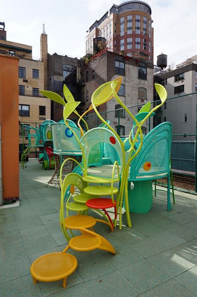 A playground structure in New York, NY incorporates McNICHOLS Perforated Metal in the design