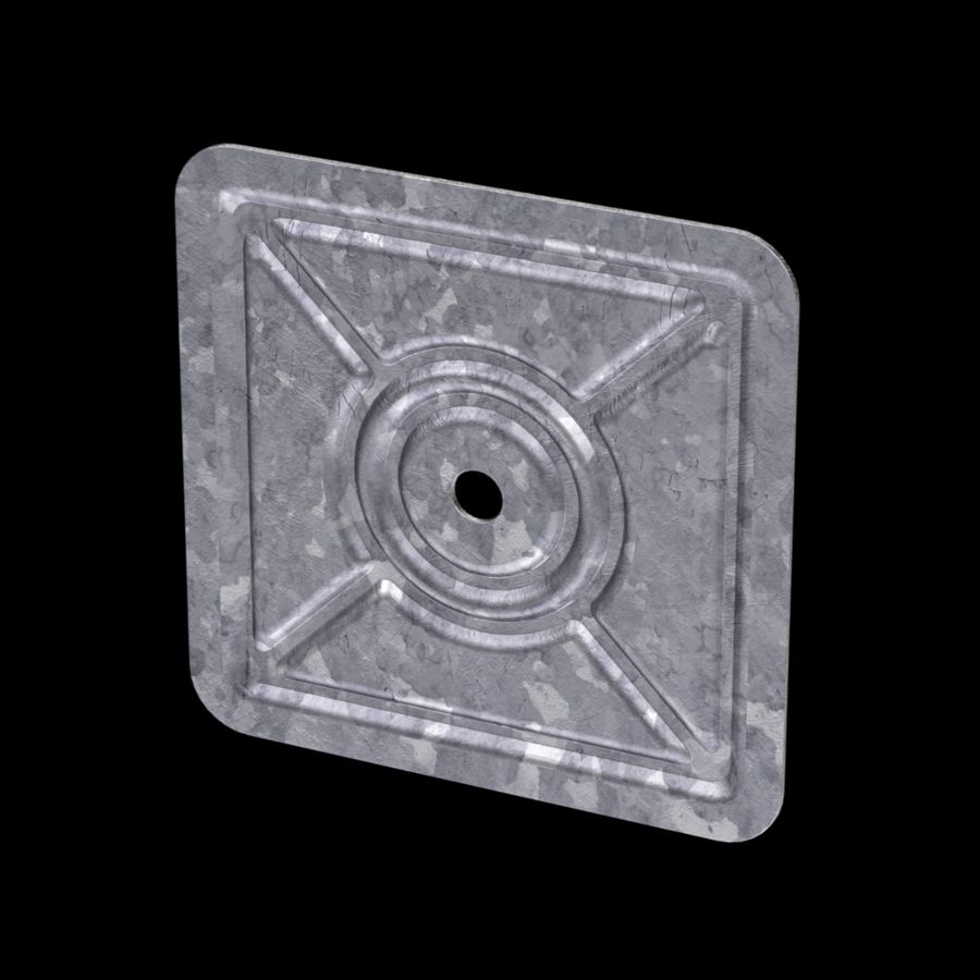 McNICHOLS® Accessories Fastener, Galvanized Steel, Pre-Galvanized, 3" Square Hold-Down Clip (Hardware Available Separately) McNICHOLS® Accessories Fastener, Galvanized Steel, Pre-Galvanized, 3" Square Hold-Down Clip (Hardware Available Separately)