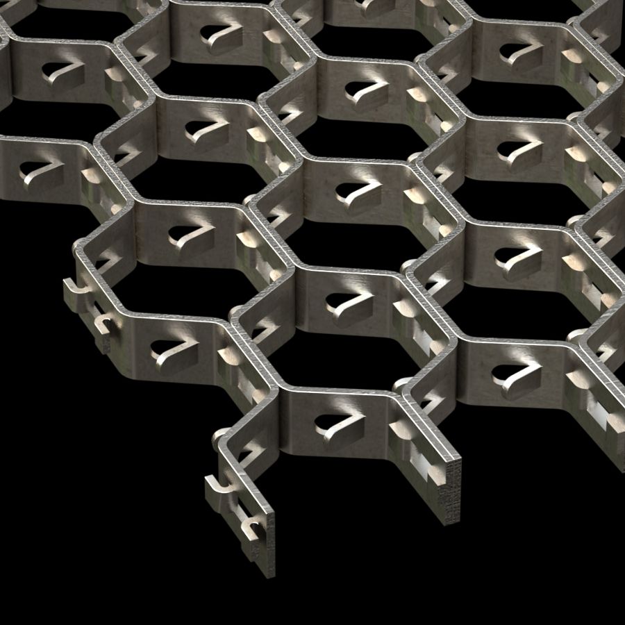 McNICHOLS® Bar Grating Clinched, Rectangular Bar, CL-3408 - HEXMESH™, Stainless Steel, Type 304, 1-7/8" Spacing, 3/4" x 0.080" Rectangular Bar, Smooth Surface, 87% Open Area McNICHOLS® Bar Grating Clinched, Rectangular Bar, CL-3408 - HEXMESH™, Stainless Steel, Type 304, 1-7/8" Spacing, 3/4" x 0.080" Rectangular Bar, Smooth Surface, 87% Open Area