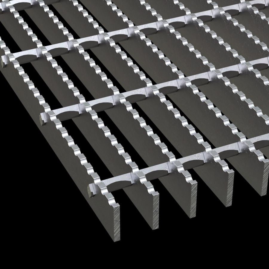 McNICHOLS® Bar Grating Swage-Locked, Rectangular Bar, GAL-125, 19-S-4 Spacing, Aluminum, Alloy 6063-T6, 1-1/4" x 3/16" Rectangular Bar, Serrated Surface, 77% Open Area McNICHOLS® Bar Grating Swage-Locked, Rectangular Bar, GAL-125, 19-S-4 Spacing, Aluminum, Alloy 6063-T6, 1-1/4" x 3/16" Rectangular Bar, Serrated Surface, 77% Open Area