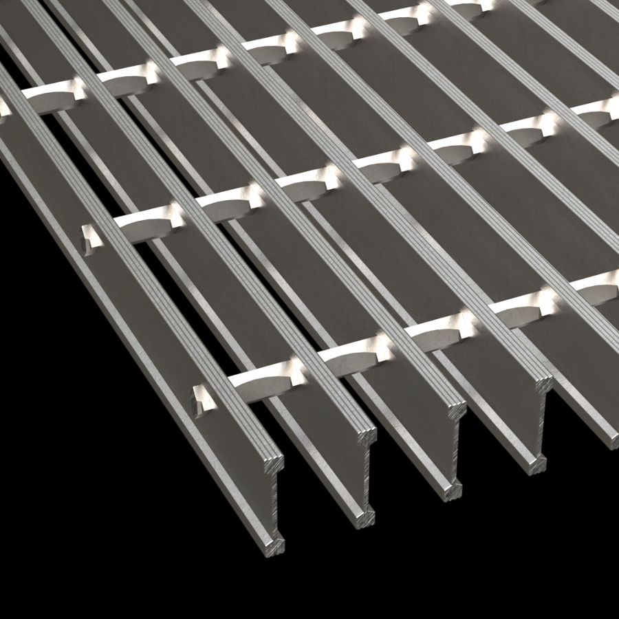 McNICHOLS® Bar Grating Swage-Locked, I-Bar, GIA-125, 19-SI-4 Spacing, Aluminum, Alloy 6063-T6, 1-1/4" x 1/4" I-Bar, Grooved Surface, 75% Open Area