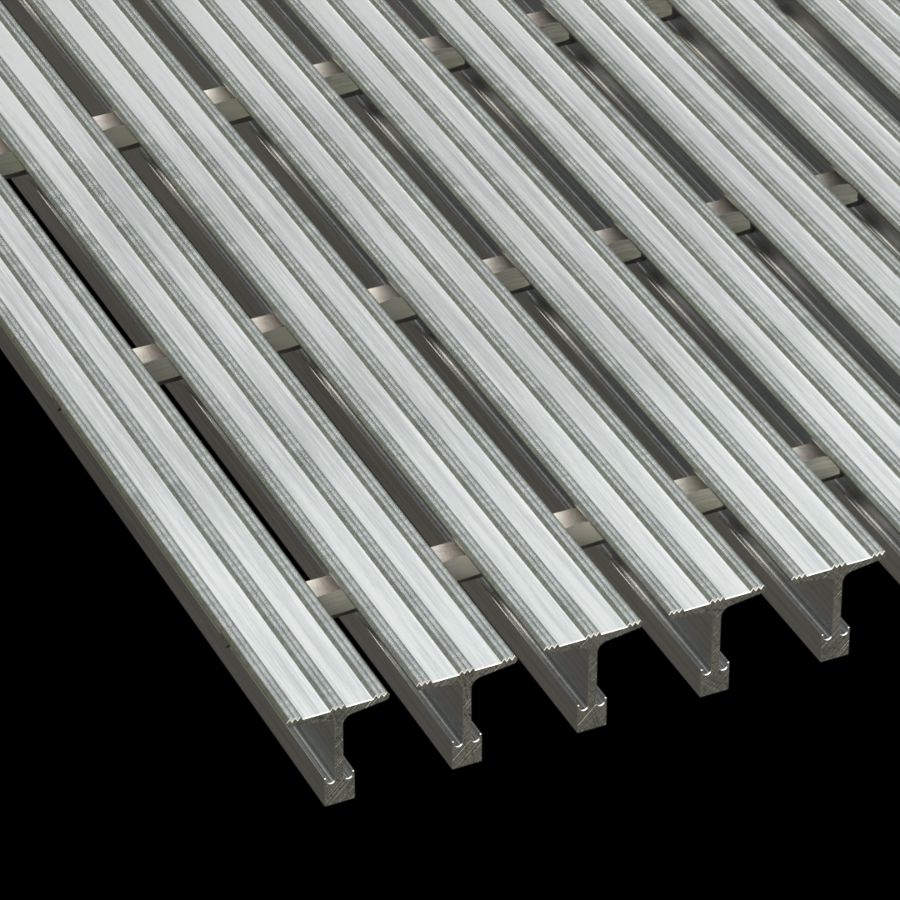 McNICHOLS® Bar Grating Swage-Locked, T-Bar, TB-940-100 - SAFE-T-GRID®, ADA, 19-S-4 Spacing, Aluminum, Alloy 6063-T6, 1" x 0.940" T-Bar, Grooved Surface, 21% Open Area