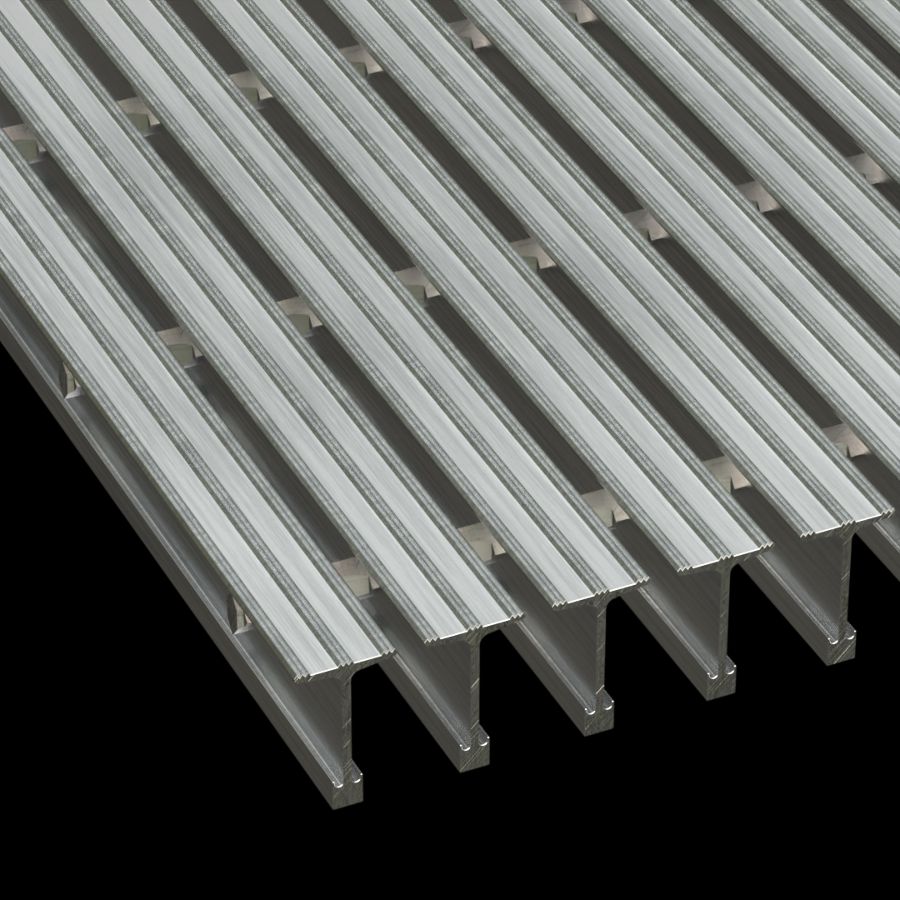 McNICHOLS® Bar Grating Swage-Locked, T-Bar, TB-940-150 - SAFE-T-GRID®, ADA, 19-S-4 Spacing, Aluminum, Alloy 6063-T6, 1-1/2" x 0.940" T-Bar, Grooved Surface, 21% Open Area