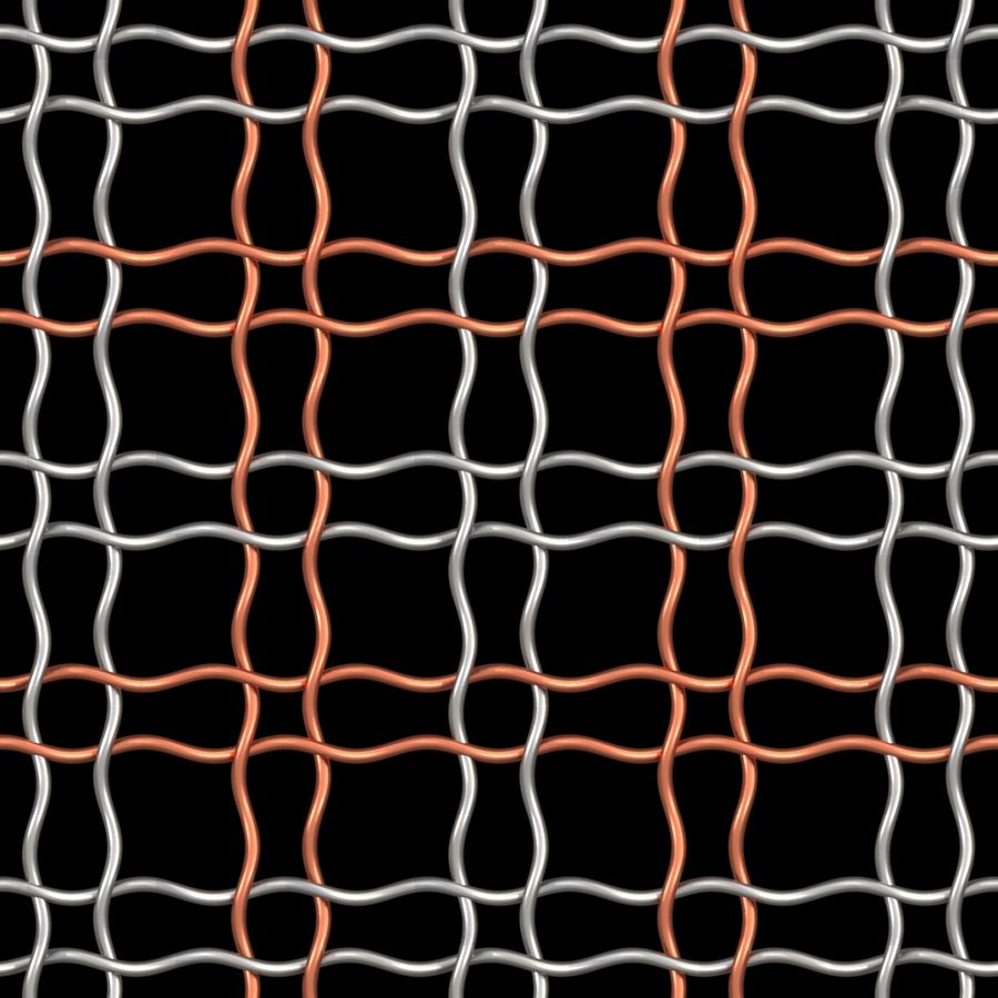 McNICHOLS® Wire Mesh Designer Mesh, HALO™ 4474, Copper/Stainless Steel, Copper Alloy/Type 304, Woven - Helical (Spiral) Crimp Weave, 74% Open Area McNICHOLS® Wire Mesh Designer Mesh, HALO™ 4474, Copper/Stainless Steel, Copper Alloy/Type 304, Woven - Helical (Spiral) Crimp Weave, 74% Open Area