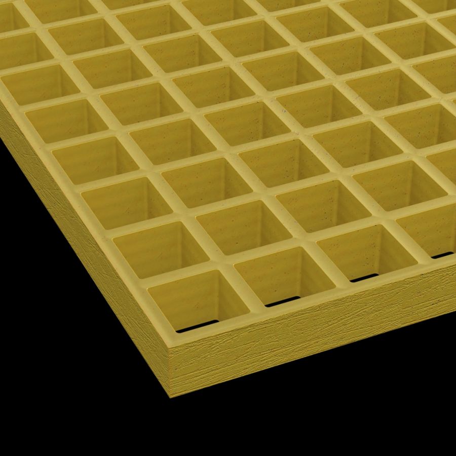 McNICHOLS® Fiberglass Grating Molded, Square, MS-S-100, Fiberglass, SGF Polyester Resin, Yellow, 1" Grid Height, 1-1/2" x 1-1/2" Square Grid, Concave Surface, 70% Open Area McNICHOLS® Fiberglass Grating Molded, Square, MS-S-100, Fiberglass, SGF Polyester Resin, Yellow, 1" Grid Height, 1-1/2" x 1-1/2" Square Grid, Concave Surface, 70% Open Area