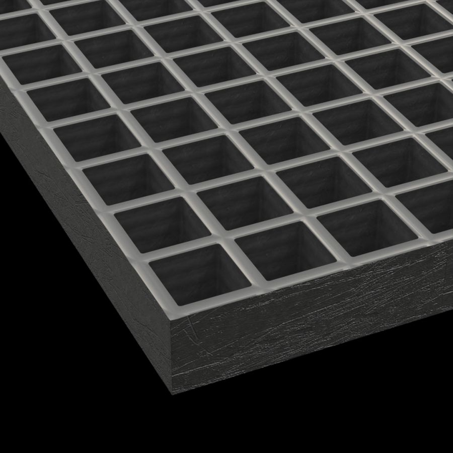 McNICHOLS® Fiberglass Grating Molded, Square, MS-S-150, Fiberglass, SGF Polyester Resin, Dark Gray, 1-1/2" Grid Height, 1-1/2" x 1-1/2" Square Grid, Concave Surface, 70% Open Area McNICHOLS® Fiberglass Grating Molded, Square, MS-S-150, Fiberglass, SGF Polyester Resin, Dark Gray, 1-1/2" Grid Height, 1-1/2" x 1-1/2" Square Grid, Concave Surface, 70% Open Area