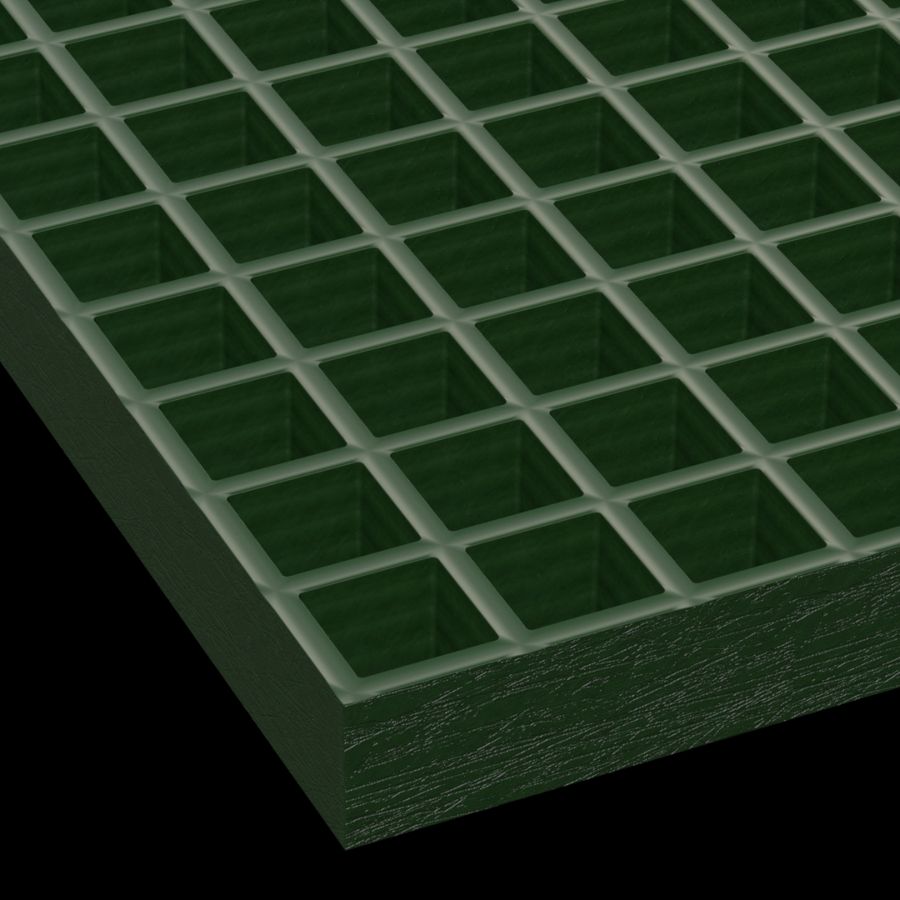 McNICHOLS® Fiberglass Grating Molded, Square Grid, MS-S-150, Fiberglass, SGF Polyester Resin, Green, 1-1/2" Grid Height, 1-1/2" x 1-1/2" Square Grid, Concave Surface, 70% Open Area
