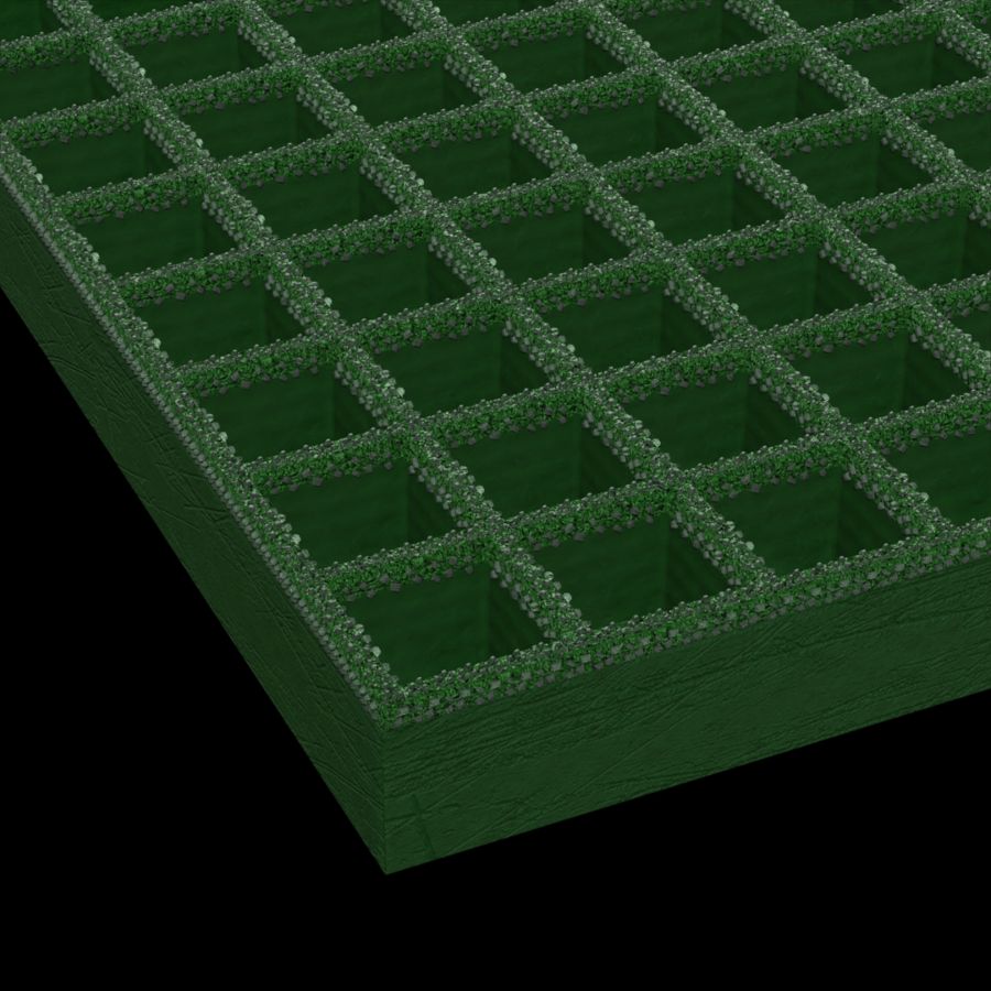McNICHOLS® Fiberglass Grating Molded, Square Grid, MS-S-150, Fiberglass, SGF Polyester Resin, Green, 1-1/2" Grid Height, 1-1/2" x 1-1/2" Square Grid, Grit Surface, 70% Open Area