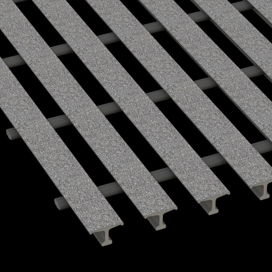 McNICHOLS® Fiberglass Grating Pultruded, Wide T-Bar, MS-WT-3810 - DURAGRID®, Fiberglass, SPF Polyester Resin, Gray, 1.000" Height x 1.625" Top Flange Width Wide T-Bar, Medium Grit Surface, 38% Open Area McNICHOLS® Fiberglass Grating Pultruded, Wide T-Bar, MS-WT-3810 - DURAGRID®, Fiberglass, SPF Polyester Resin, Gray, 1.000" Height x 1.625" Top Flange Width Wide T-Bar, Medium Grit Surface, 38% Open Area