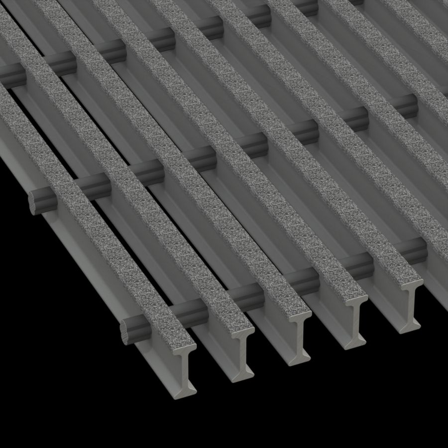 McNICHOLS® Fiberglass Grating Pultruded, I-Bar, MS-I-6015 - DURAGRID®, Fiberglass, SPF Polyester Resin, Gray, 1.500" Height x 0.600" Top Flange Width I-Bar, Medium Grit Surface, 60% Open Area McNICHOLS® Fiberglass Grating Pultruded, I-Bar, MS-I-6015 - DURAGRID®, Fiberglass, SPF Polyester Resin, Gray, 1.500" Height x 0.600" Top Flange Width I-Bar, Medium Grit Surface, 60% Open Area