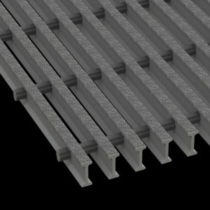 McNICHOLS&reg; Fiberglass Grating Pultruded, I-Bar, MS-I-6015, Fiberglass, SPF Polyester Resin, Gray, 1.500" Height x 0.600" Top Flange Width I-Bar, Medium Grit Surface, Gray Cross-Rods, 60% Open Area