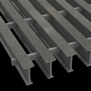 McNICHOLS® Fiberglass Grating Pultruded, T-Bar, MS-T-5020 - DURAGRID®, Fiberglass, SPF Polyester Resin, Gray, 2.000" Height x 1.000" Top Flange Width T-Bar, Medium Grit Surface, Gray Cross-Rods, 50% Open Area