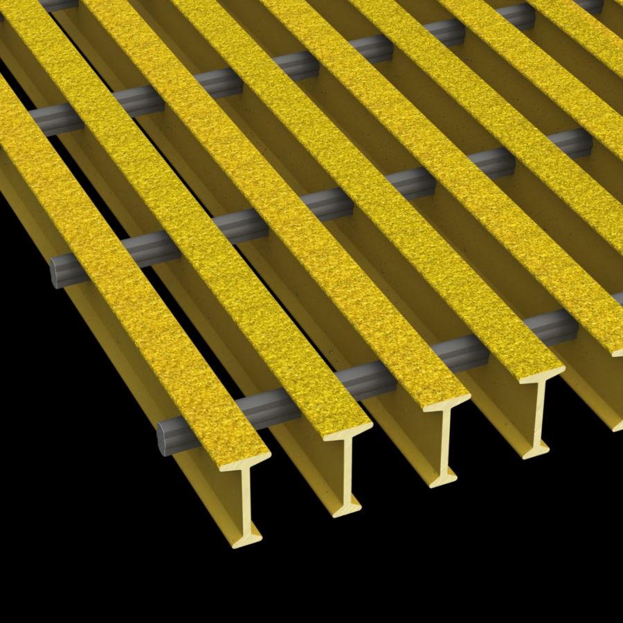 McNICHOLS® Fiberglass Grating Pultruded, T-Bar, MS-T-5020 - DURAGRID®, Fiberglass, SPF Polyester Resin, Yellow, 2.000" Height x 1.000" Top Flange Width T-Bar, Medium Grit Surface, 50% Open Area McNICHOLS® Fiberglass Grating Pultruded, T-Bar, MS-T-5020 - DURAGRID®, Fiberglass, SPF Polyester Resin, Yellow, 2.000" Height x 1.000" Top Flange Width T-Bar, Medium Grit Surface, 50% Open Area