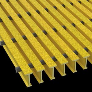 McNICHOLS® Fiberglass Grating Pultruded, T-Bar, MS-T-3320 - DURAGRID®, Fiberglass, SPF Polyester Resin, Yellow, 2.000" Height x 1.000" Top Flange Width T-Bar, Medium Grit Surface, Yellow Cross-Rods, 33% Open Area