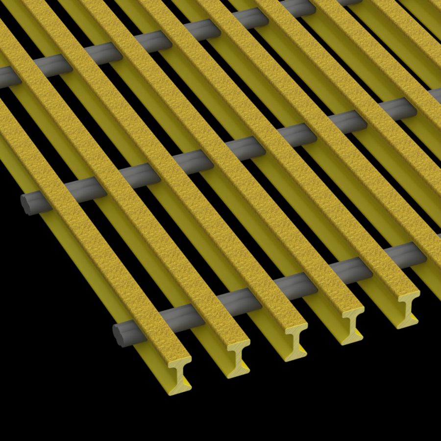 McNICHOLS® Fiberglass Grating Pultruded, I-Bar, MS-I-6010 - DURAGRID®, Fiberglass, SPF Polyester Resin, Yellow, 1.000" Height x 0.600" Top Flange Width I-Bar, Medium Grit Surface, 60% Open Area McNICHOLS® Fiberglass Grating Pultruded, I-Bar, MS-I-6010 - DURAGRID®, Fiberglass, SPF Polyester Resin, Yellow, 1.000" Height x 0.600" Top Flange Width I-Bar, Medium Grit Surface, 60% Open Area