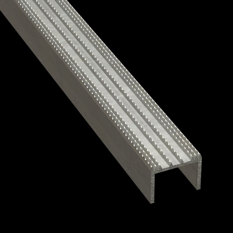 McNICHOLS® Plank Grating Extruded Ladder Rung Plank, DIAMONDBACK®, Aluminum, Alloy 6061-T6 Extrusion, Solid (1-13/16" Width), 1.390" Channel Depth, Diamond-Serrated Surface, 0% Open Area