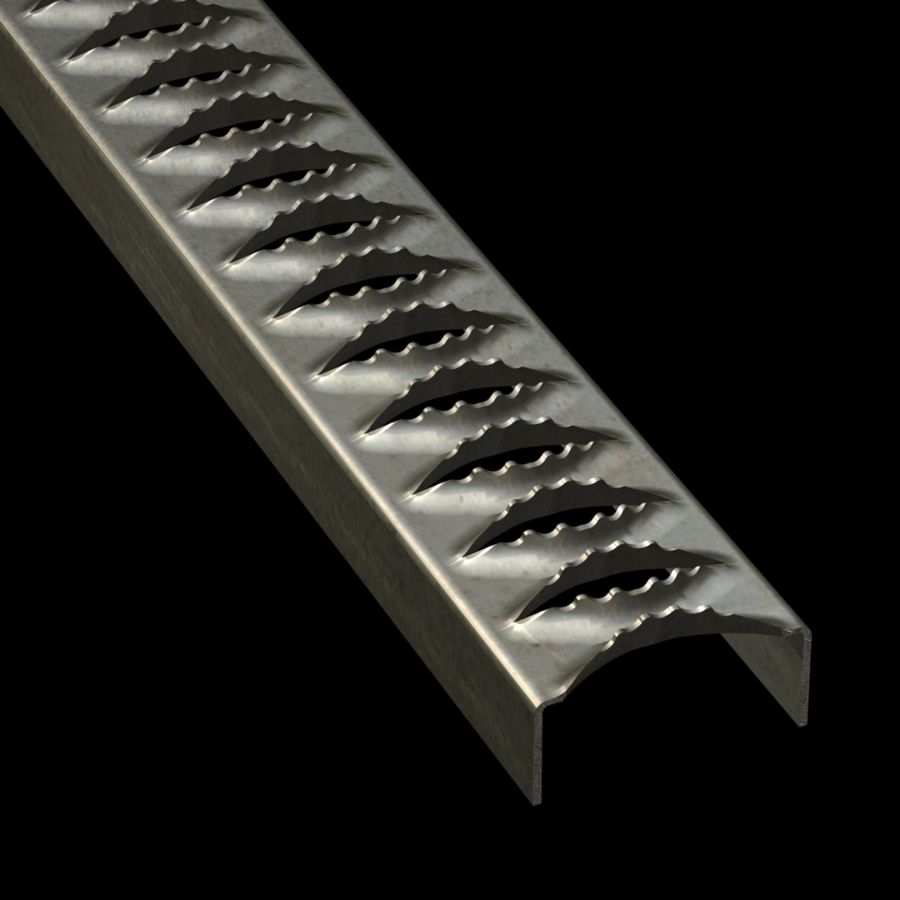 McNICHOLS® Plank Grating Ladder Rung Plank, GRIP STRUT®, Carbon Steel, HRPO, 14 Gauge (.0747" Thick), 1-Diamond (2-1/2" Width), 1-1/8" Channel Depth, Serrated Surface, 34% Open Area