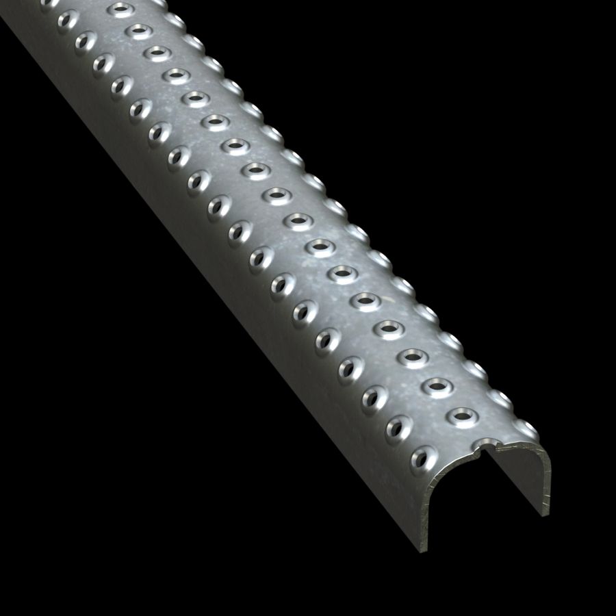 McNICHOLS® Plank Grating Ladder Rung Plank, TRACTION TREAD™, Galvanized Steel, ASTM A-924, 13 Gauge (.0934" Thick), 3-Row Button-Top (1-5/8" Width), 1-1/8" Channel Depth, Slip-Resistant Surface, 3% Open Area
