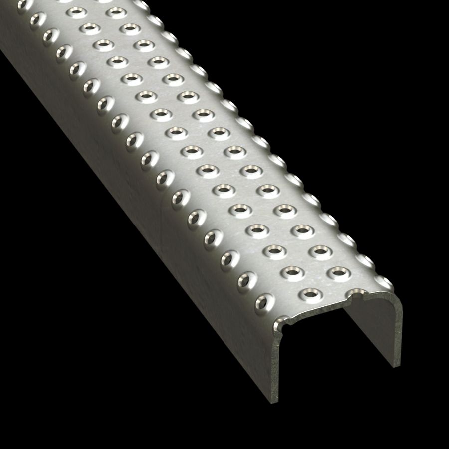McNICHOLS® Plank Grating Ladder Rung Plank, TRACTION TREAD™, Aluminum, Alloy 5052-H32, .1250" Thick (8 Gauge), Button-Top (2-1/4" Width), 1-1/2" Channel Depth, Slip-Resistant Surface, 4% Open Area