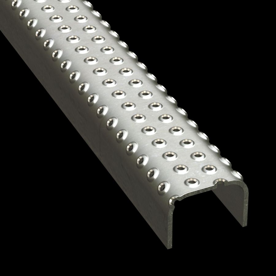 McNICHOLS® Plank Grating Ladder Rung Plank, TRACTION TREAD™, Aluminum, Alloy 5052-H32, .1250" Thick (8 Gauge), 4-Row Button-Top (2-1/4" Width), 1-1/2" Channel Depth, Slip-Resistant Surface, 4% Open Area