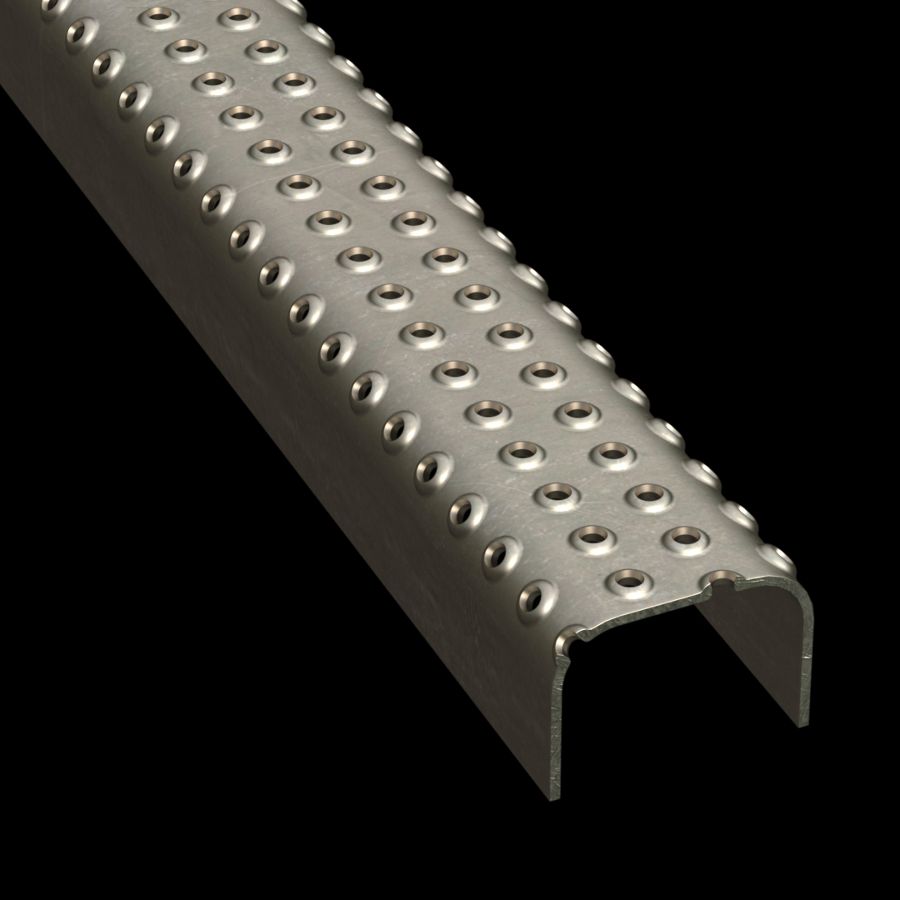 McNICHOLS® Plank Grating Ladder Rung Plank, TRACTION TREAD®, Carbon Steel, HRPO, 13 Gauge (.0897" Thick), 4-Row (2-1/4" Width), 1-1/2" Channel Depth, Slip-Resistant Surface, 4% Open Area McNICHOLS® Plank Grating Ladder Rung Plank, TRACTION TREAD®, Carbon Steel, HRPO, 13 Gauge (.0897" Thick), 4-Row (2-1/4" Width), 1-1/2" Channel Depth, Slip-Resistant Surface, 4% Open Area