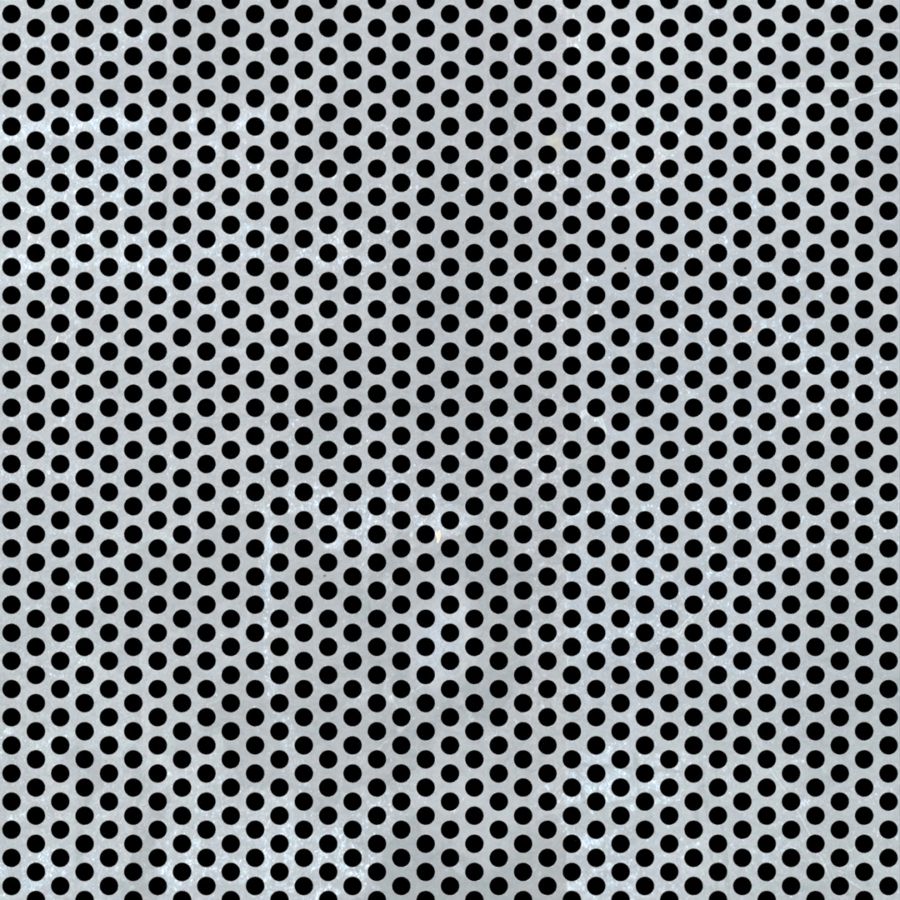 McNICHOLS® Perforated Metal Round, Galvanized Steel, G90, 18 Gauge (.0516" Thick), 1/8" Round on 3/16" Staggered Centers, 40% Open Area McNICHOLS® Perforated Metal Round, Galvanized Steel, G90, 18 Gauge (.0516" Thick), 1/8" Round on 3/16" Staggered Centers, 40% Open Area