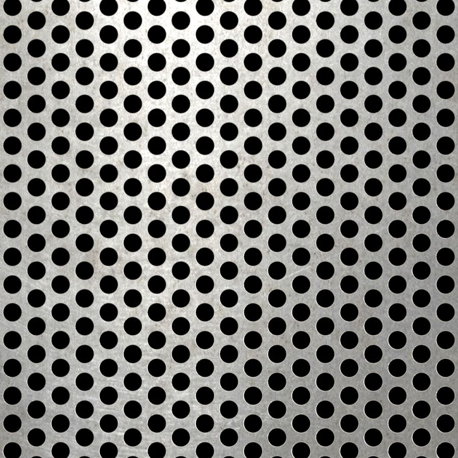 McNICHOLS® Perforated Metal Round, Stainless Steel, Type 316L, 16 Gauge (.0625" Thick), 1/4" Round on 3/8" Staggered Centers, 40% Open Area McNICHOLS® Perforated Metal Round, Stainless Steel, Type 316L, 16 Gauge (.0625" Thick), 1/4" Round on 3/8" Staggered Centers, 40% Open Area