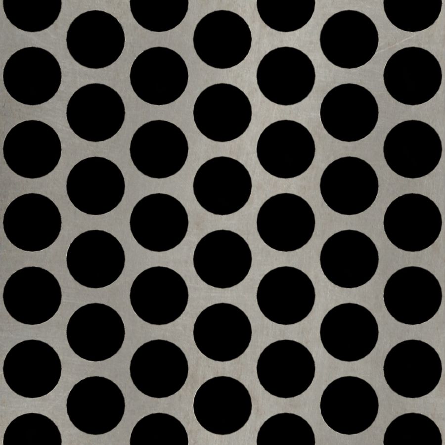 McNICHOLS® Perforated Metal Round, Carbon Steel, HRPO, 11 Gauge (.1196" Thick), 1" Round on 1-1/4" Staggered Centers, 58% Open Area McNICHOLS® Perforated Metal Round, Carbon Steel, HRPO, 11 Gauge (.1196" Thick), 1" Round on 1-1/4" Staggered Centers, 58% Open Area