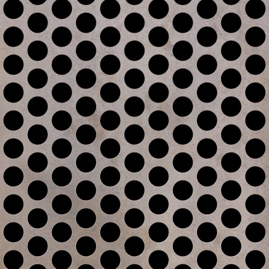 McNICHOLS® Perforated Metal Round, Carbon Steel, HRPO, 3/8" Gauge (.3750" Thick), 1/2" Round on 11/16" Staggered Centers, 48% Open Area McNICHOLS® Perforated Metal Round, Carbon Steel, HRPO, 3/8" Gauge (.3750" Thick), 1/2" Round on 11/16" Staggered Centers, 48% Open Area