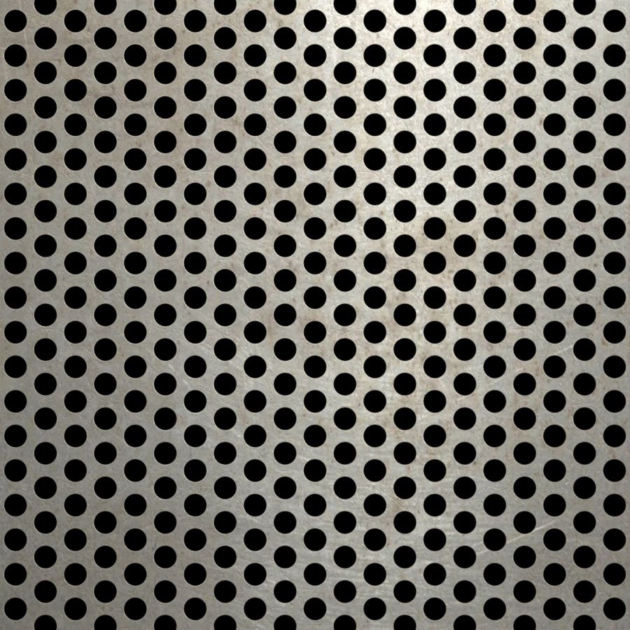 McNICHOLS® Perforated Metal Round, Carbon Steel, HRPO, 10 Gauge (.1345" Thick), 1/4" Round on 3/8" Staggered Centers, 40% Open Area