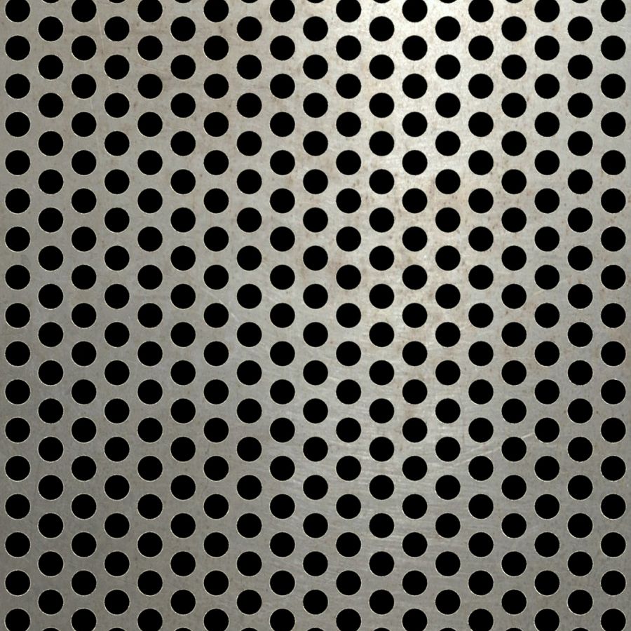 McNICHOLS® Perforated Metal Round, Carbon Steel, HRPO, 11 Gauge (.1196" Thick), 1/4" Round on 3/8" Staggered Centers, 40% Open Area