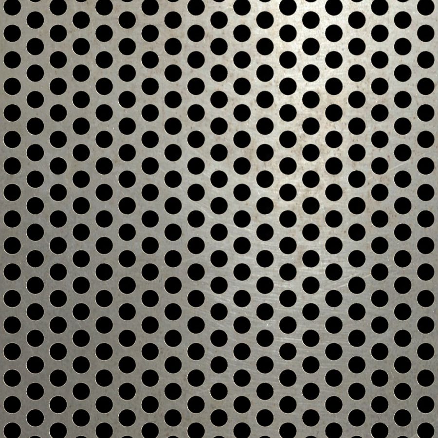 McNICHOLS® Perforated Metal Round, Carbon Steel, HRPO, 12 Gauge (.1046" Thick), 1/4" Round on 3/8" Staggered Centers, 40% Open Area