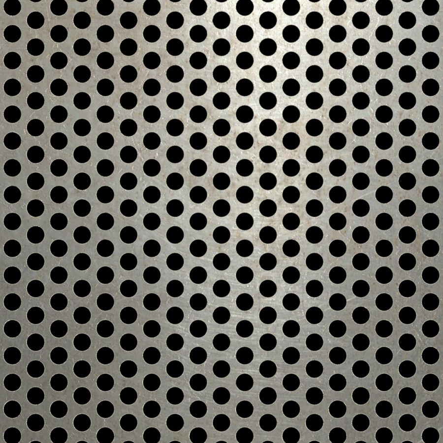 McNICHOLS® Perforated Metal Round, Carbon Steel, Cold Rolled, 16 Gauge (.0598" Thick), 1/4" Round on 3/8" Staggered Centers, 40% Open Area