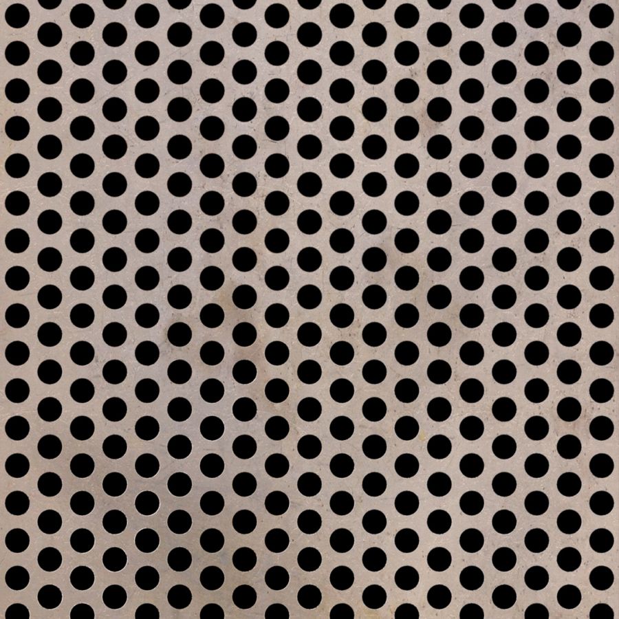 McNICHOLS® Perforated Metal Round, Carbon Steel, HRPO, 3/16" Gauge (.1875" Thick), 1/4" Round on 3/8" Staggered Centers, 40% Open Area McNICHOLS® Perforated Metal Round, Carbon Steel, HRPO, 3/16" Gauge (.1875" Thick), 1/4" Round on 3/8" Staggered Centers, 40% Open Area
