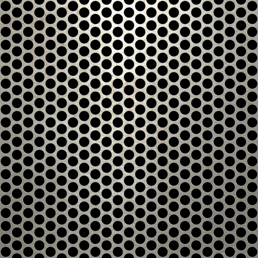 McNICHOLS® Perforated Metal Round, Carbon Steel, Cold Rolled, 18 Gauge (.0478" Thick), 1/4" Round on 5/16" Staggered Centers, 58% Open Area