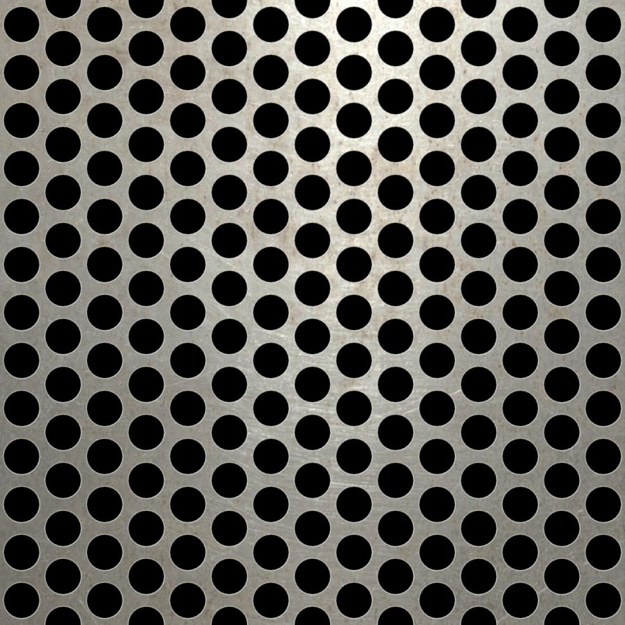 McNICHOLS® Perforated Metal Round, Carbon Steel, HRPO, 11 Gauge (.1196" Thick), 3/8" Round on 1/2" Staggered Centers, 51% Open Area McNICHOLS® Perforated Metal Round, Carbon Steel, HRPO, 11 Gauge (.1196" Thick), 3/8" Round on 1/2" Staggered Centers, 51% Open Area