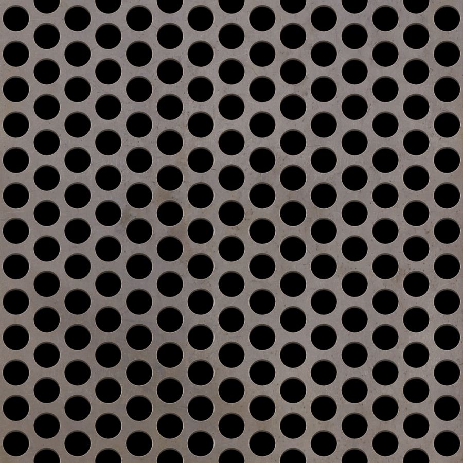 McNICHOLS® Perforated Metal Round, Carbon Steel, HRPO, 1/4" Gauge (.2500" Thick), 3/8" Round on 1/2" Staggered Centers, 51% Open Area McNICHOLS® Perforated Metal Round, Carbon Steel, HRPO, 1/4" Gauge (.2500" Thick), 3/8" Round on 1/2" Staggered Centers, 51% Open Area