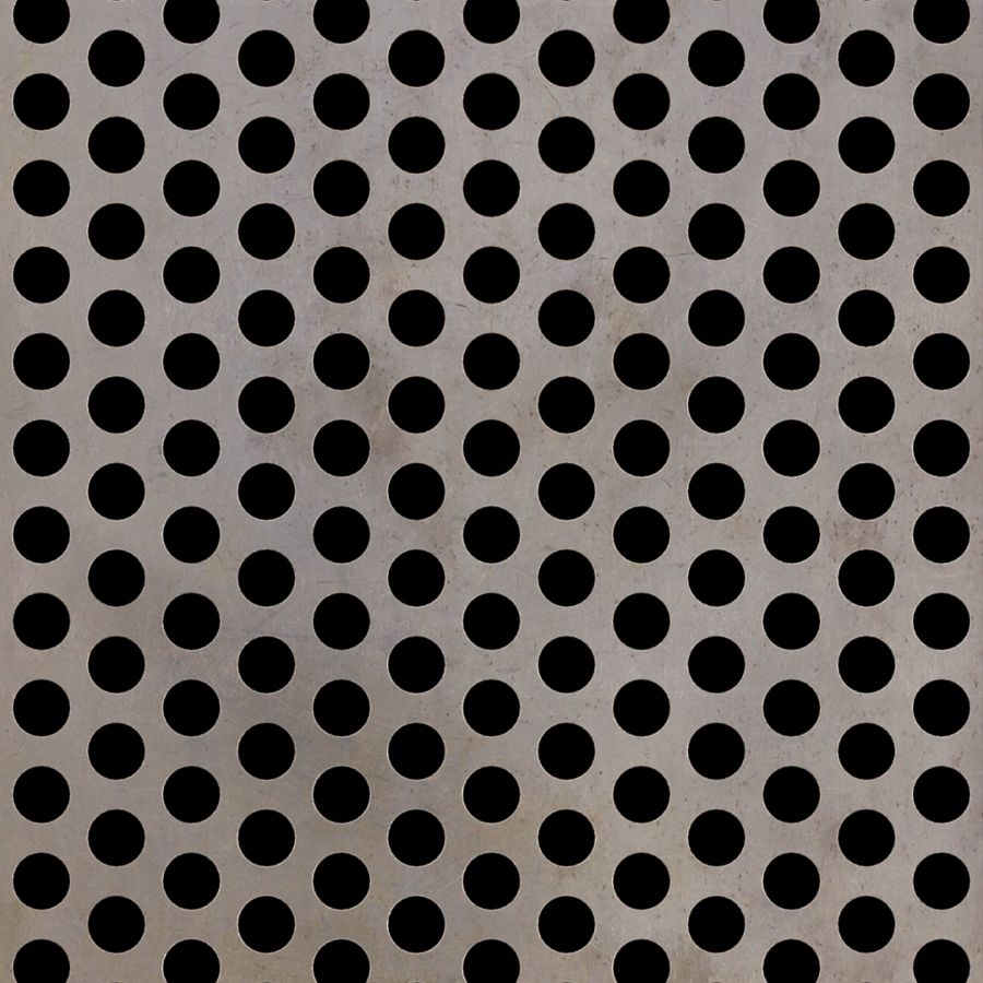 McNICHOLS® Perforated Metal Round, Carbon Steel, HRPO, 3/16" Gauge (.1875" Thick), 3/8" Round on 9/16" Staggered Centers, 40% Open Area McNICHOLS® Perforated Metal Round, Carbon Steel, HRPO, 3/16" Gauge (.1875" Thick), 3/8" Round on 9/16" Staggered Centers, 40% Open Area