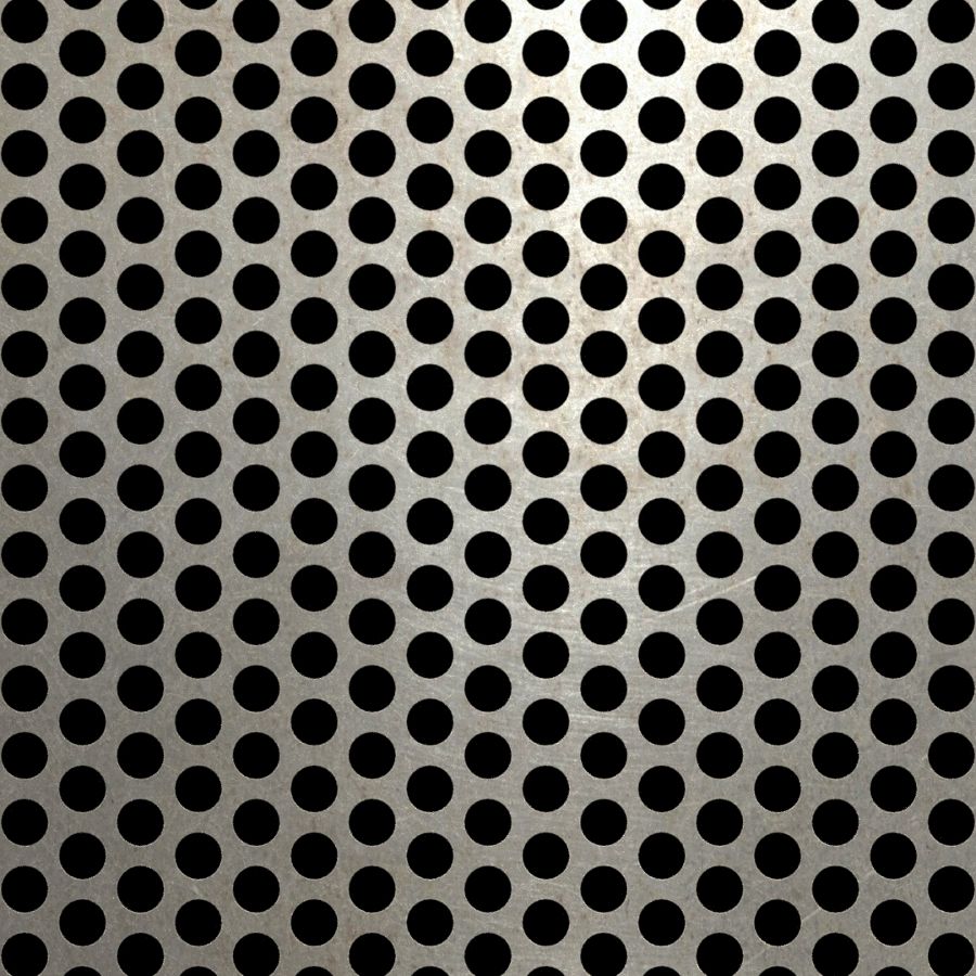 McNICHOLS® Perforated Metal Round, Carbon Steel, HRPO, 11 Gauge (.1196" Thick), 5/16" Round on 7/16" Staggered Centers, 46% Open Area McNICHOLS® Perforated Metal Round, Carbon Steel, HRPO, 11 Gauge (.1196" Thick), 5/16" Round on 7/16" Staggered Centers, 46% Open Area