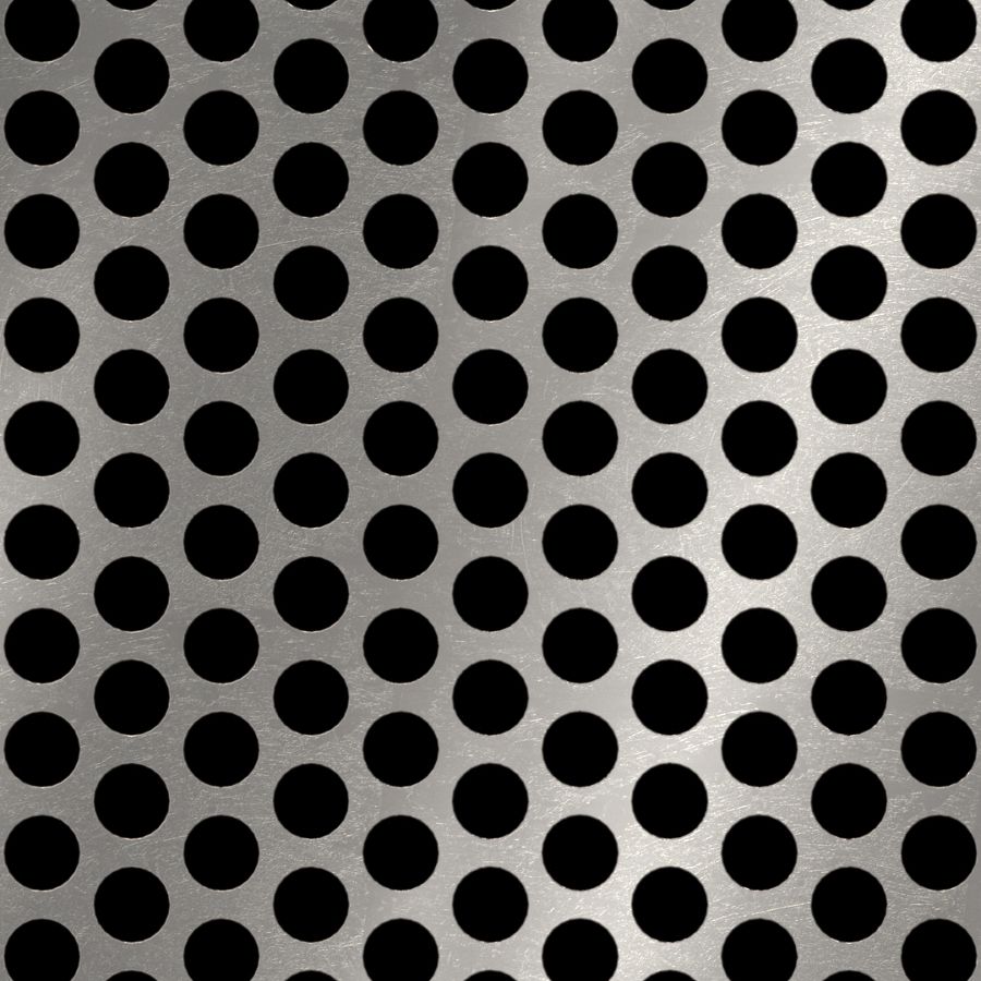 McNICHOLS® Perforated Metal Round, Stainless Steel, Type 304, 14 Gauge (.0781" Thick), 1/2" Round on 11/16" Staggered Centers, 48% Open Area McNICHOLS® Perforated Metal Round, Stainless Steel, Type 304, 14 Gauge (.0781" Thick), 1/2" Round on 11/16" Staggered Centers, 48% Open Area