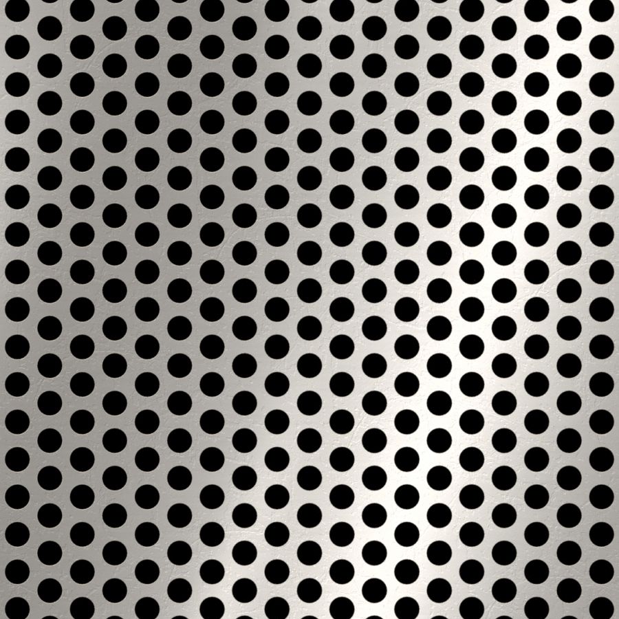 McNICHOLS® Perforated Metal Round, Stainless Steel, Type 304, 20 Gauge (.0375" Thick), 1/4" Round on 3/8" Staggered Centers, 40% Open Area McNICHOLS® Perforated Metal Round, Stainless Steel, Type 304, 20 Gauge (.0375" Thick), 1/4" Round on 3/8" Staggered Centers, 40% Open Area