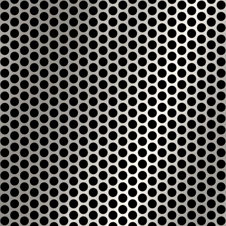 McNICHOLS® Perforated Metal Round, Stainless Steel, Type 304, 20 Gauge (.0375" Thick), 1/4" Round on 5/16" Staggered Centers, 58% Open Area McNICHOLS® Perforated Metal Round, Stainless Steel, Type 304, 20 Gauge (.0375" Thick), 1/4" Round on 5/16" Staggered Centers, 58% Open Area