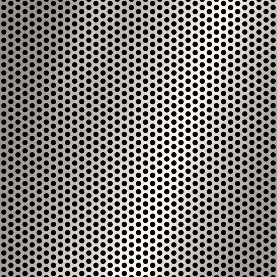 McNICHOLS® Perforated Metal Round, Stainless Steel, Type 304, 18 Gauge (.0500" Thick), 1/8" Round on 3/16" Staggered Centers, 40% Open Area McNICHOLS® Perforated Metal Round, Stainless Steel, Type 304, 18 Gauge (.0500" Thick), 1/8" Round on 3/16" Staggered Centers, 40% Open Area
