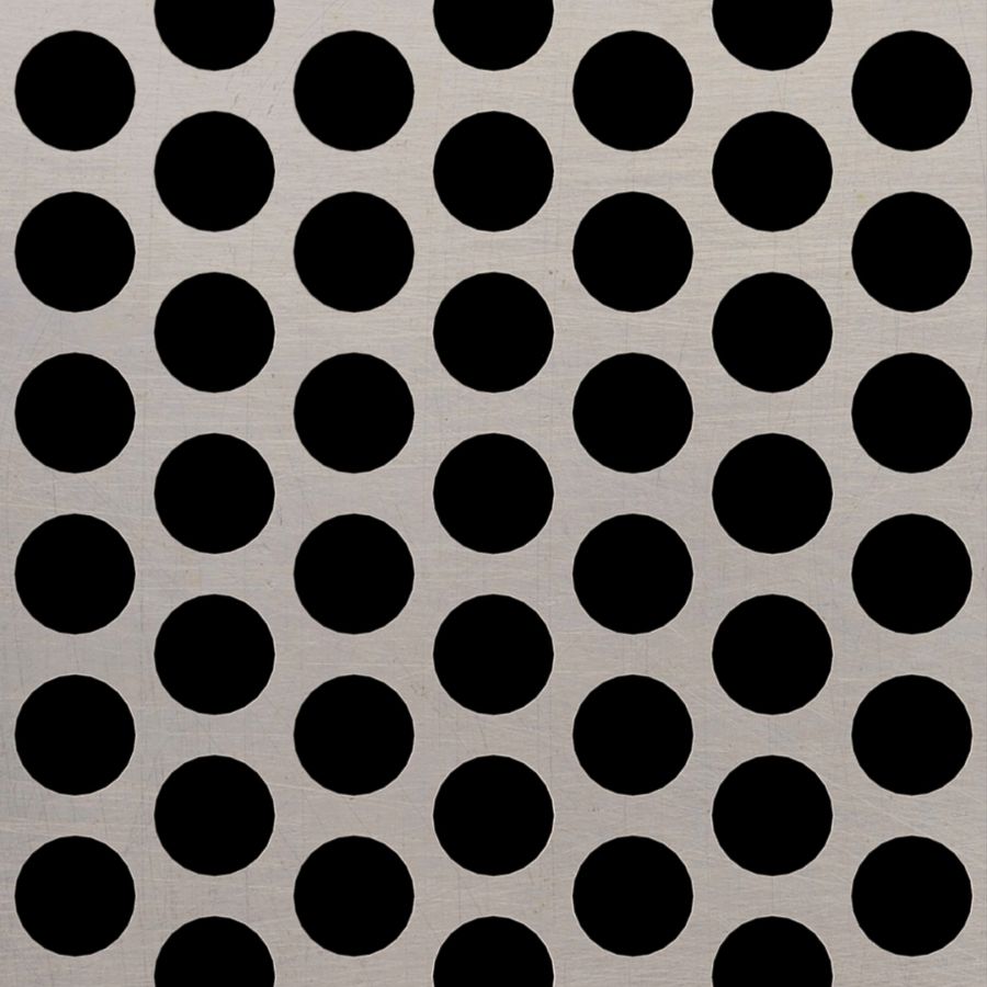 McNICHOLS® Perforated Metal Round, Stainless Steel, Type 304, 11 Gauge (.1250" Thick), 3/4" Round on 1" Staggered Centers, 51% Open Area McNICHOLS® Perforated Metal Round, Stainless Steel, Type 304, 11 Gauge (.1250" Thick), 3/4" Round on 1" Staggered Centers, 51% Open Area