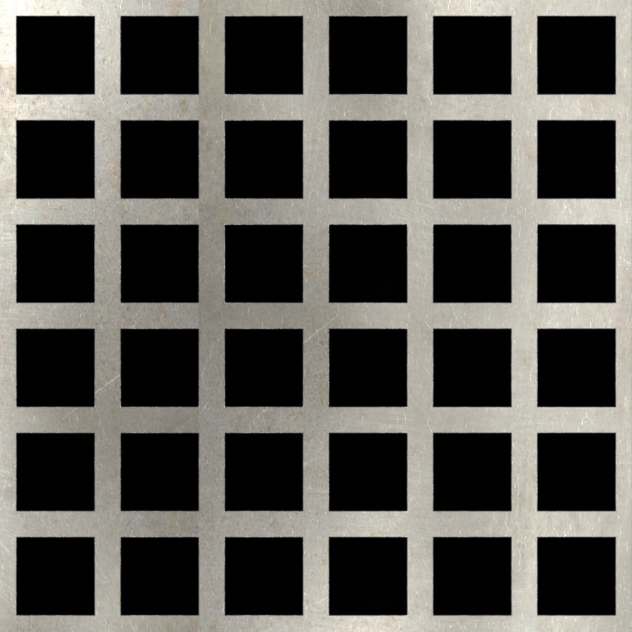 McNICHOLS® Perforated Metal Square, Carbon Steel, HRPO, 11 Gauge (.1196" Thick), 3/4" Square on 1" Straight Centers, 56% Open Area McNICHOLS® Perforated Metal Square, Carbon Steel, HRPO, 11 Gauge (.1196" Thick), 3/4" Square on 1" Straight Centers, 56% Open Area