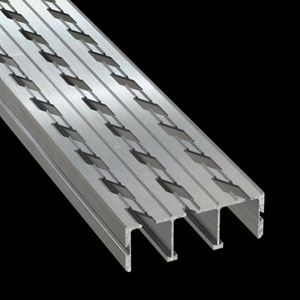 McNICHOLS® Plank Grating Extruded Interlocking Plank, DIAMONDBACK®, Aluminum, Alloy 6063-T6 Extrusion, Diamond-Vented (6" Width), 2" Channel Depth, Diamond-Serrated Surface, 12% Open Area