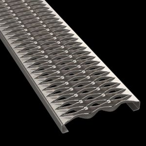 McNICHOLS® Plank Grating Heavy-Duty Plank, GRIP STRUT®, Carbon Steel, HRPO, 10 Gauge (.1345" Thick), 3-Diamond (13-3/4" Width), 2" Channel Depth, Serrated Surface, 34% Open Area
