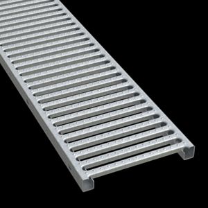 McNICHOLS® Plank Grating Interlocking Plank, GRATE-LOCK®, Galvanized Steel, ASTM A-653, 14 Gauge (.0785" Thick), Round-End Slot (12" Width), 1-1/2" Channel Depth, Two Male Channel Flanges, Slip-Resistant Surface, 40% Open Area