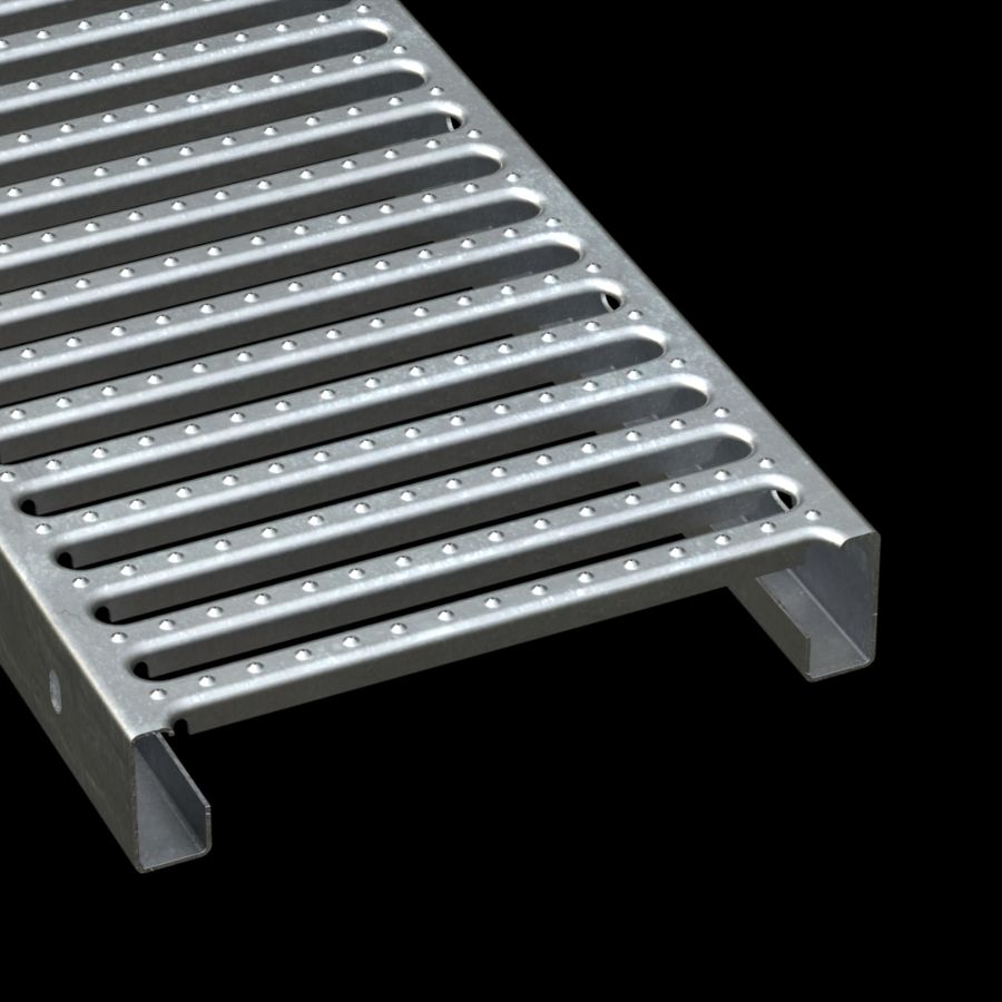 McNICHOLS® Plank Grating Interlocking Plank, GRATE-LOCK®, Galvanized Steel, ASTM A-653, 14 Gauge (.0785" Thick), Round-End Slot (12" Width), 2-1/2" Channel Depth, Two Male Channel Flanges, Slip-Resistant Surface, 46% Open Area McNICHOLS® Plank Grating Interlocking Plank, GRATE-LOCK®, Galvanized Steel, ASTM A-653, 14 Gauge (.0785" Thick), Round-End Slot (12" Width), 2-1/2" Channel Depth, Two Male Channel Flanges, Slip-Resistant Surface, 46% Open Area