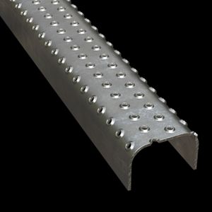 McNICHOLS&reg; Plank Grating Ladder Rung Plank, TRACTION TREAD&trade;, Galvanized Steel, Pre-Galvanized, 13 Gauge (.0934" Thick), 4-Row Button-Top (2-1/4" Width), 1-1/2" Channel Depth, Slip-Resistant Surface, 4% Open Area